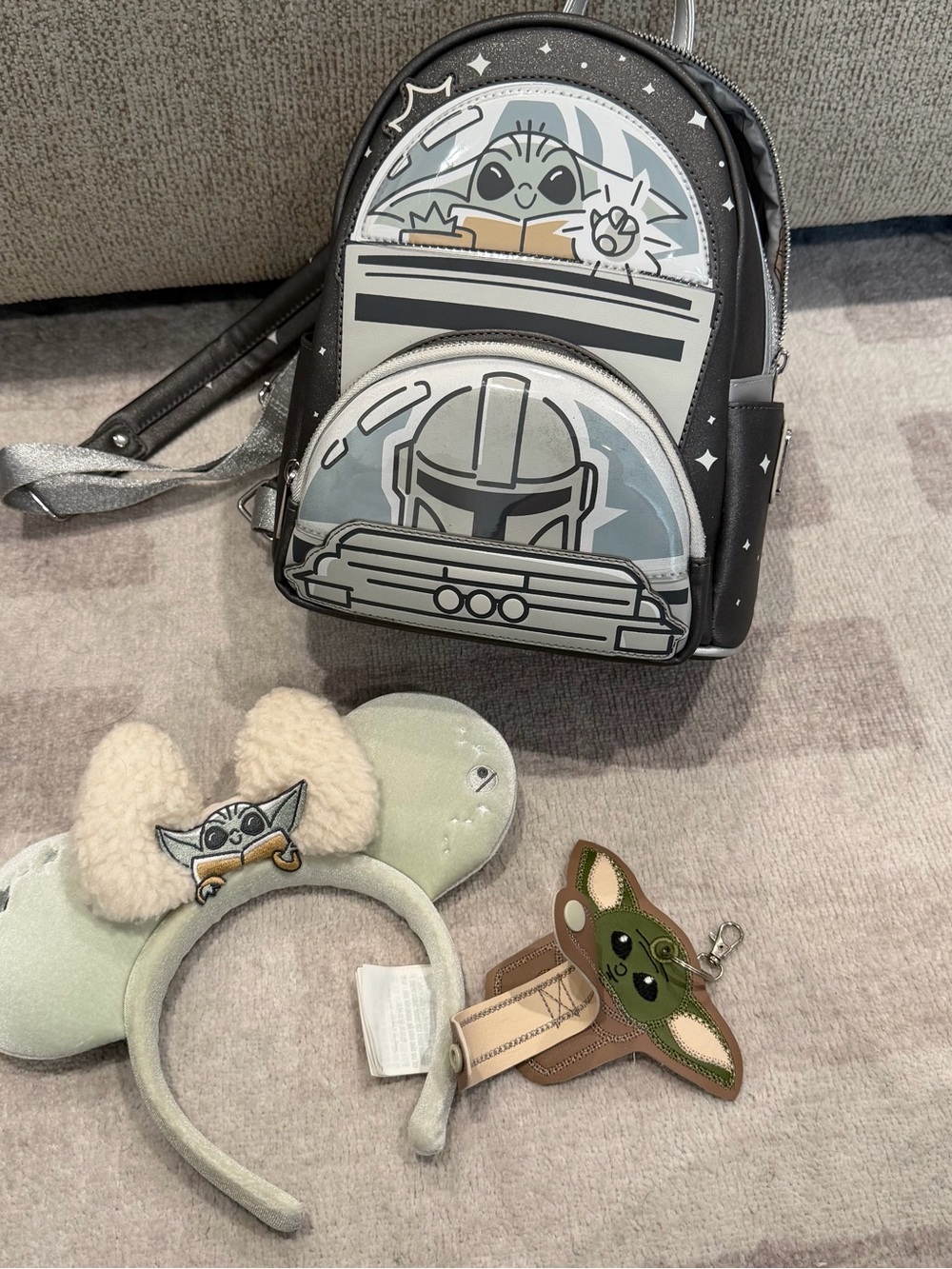 Glow in the Dark Loungefly x Disney The Mandalorian Grogu Mini Backpack Bundle